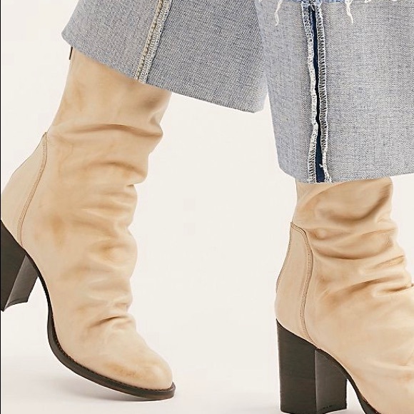 Free People Elle Block Heel Boots Beige - Picture 1 of 11